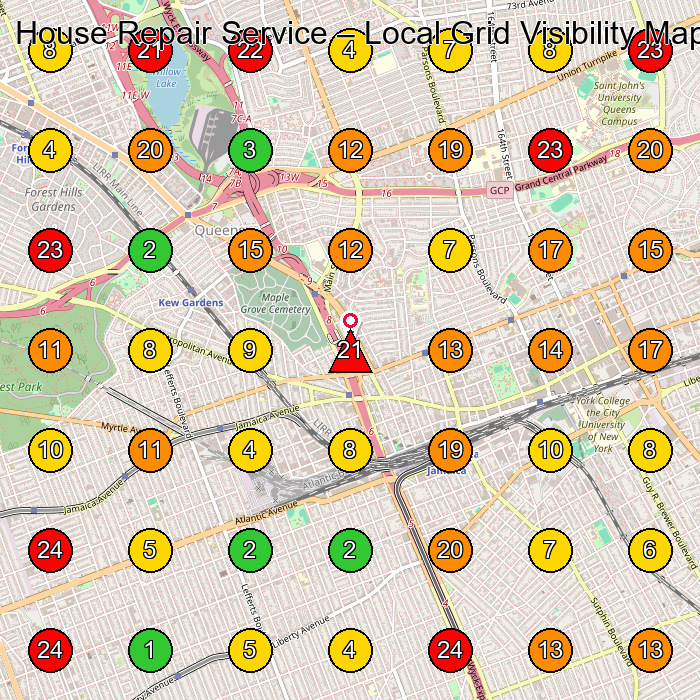 House Repair Service Contratista General GeoGrid ranking map for Jamaica NY